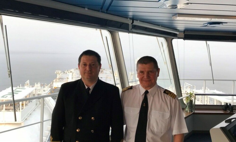 Ship captain Oleg Shishkin and ice expert Vasily Yermakov. Photo: Sovcomflot