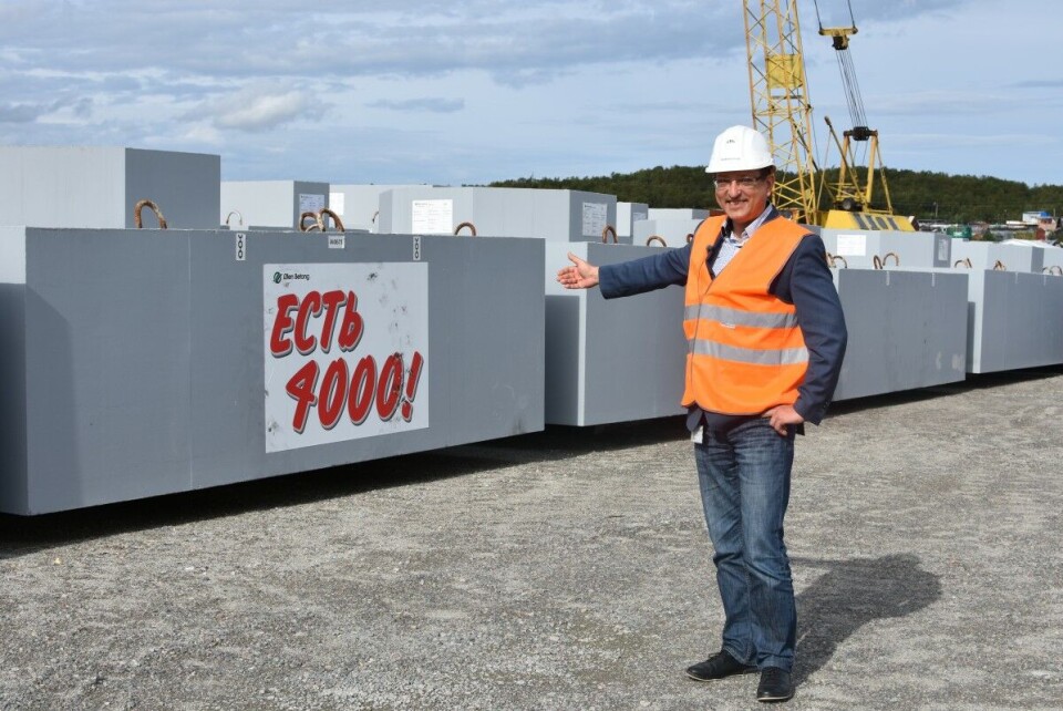 Alexei Koudrenko shows Pile Cap No. 4000 - soon to be shipped to Novatek’s Yamal LNG project on the north coast of Siberia. Photo: Thomas Nilsen