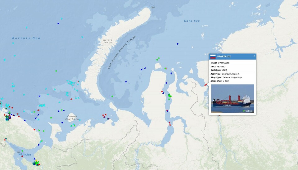 The Sparta-III in the Yenisey Bay along with the Kigoriak, 19th December 2020