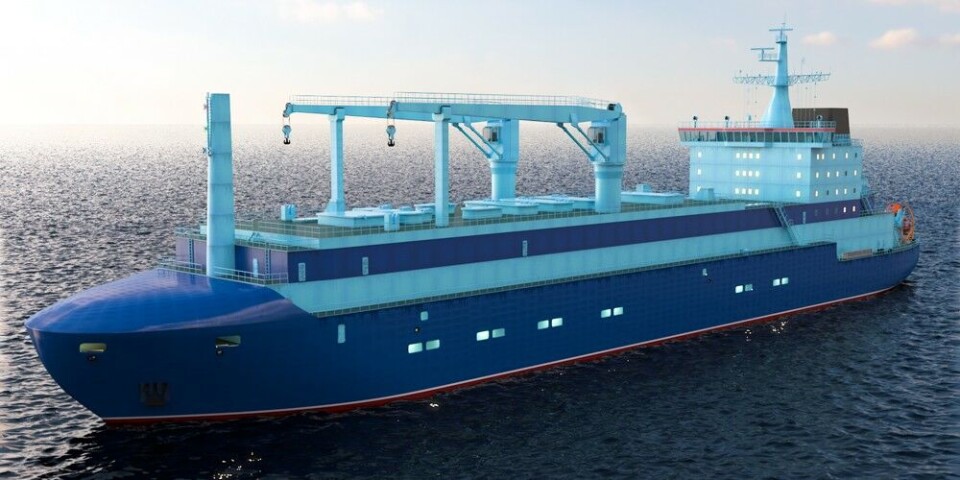 New service ship for handling, storing and transportation of spent nuclear fuel in the Russian Arctic region. Illustration by ЦКБ «Айсберг»