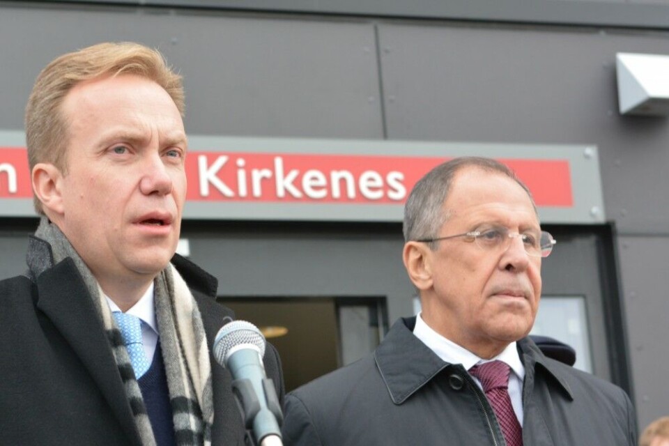 Norway’s Foreign Minister Børge Brende together with Sergey Lavrov, Minister of Foreign Affairs in Russia. October 25, 2014 in Kirkenes. Photo: Thomas Nilsen