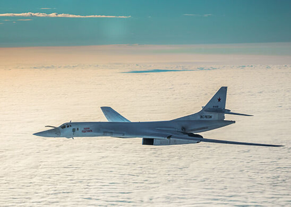 Tu-160 supersonic strategic bomber in the skies over the Arctic on Tuesday. Photo: Press service of Russian Ministry of Defense