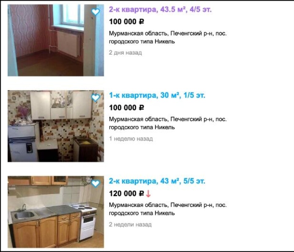 Screenshot from Avito real estate site.