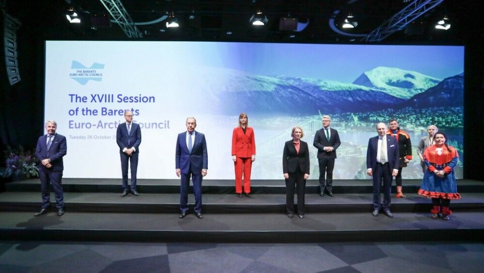 Members of the Barents Euro-Arctic Council pose during the Ministerial Meeting in Tromsø. Photo: mid.ru