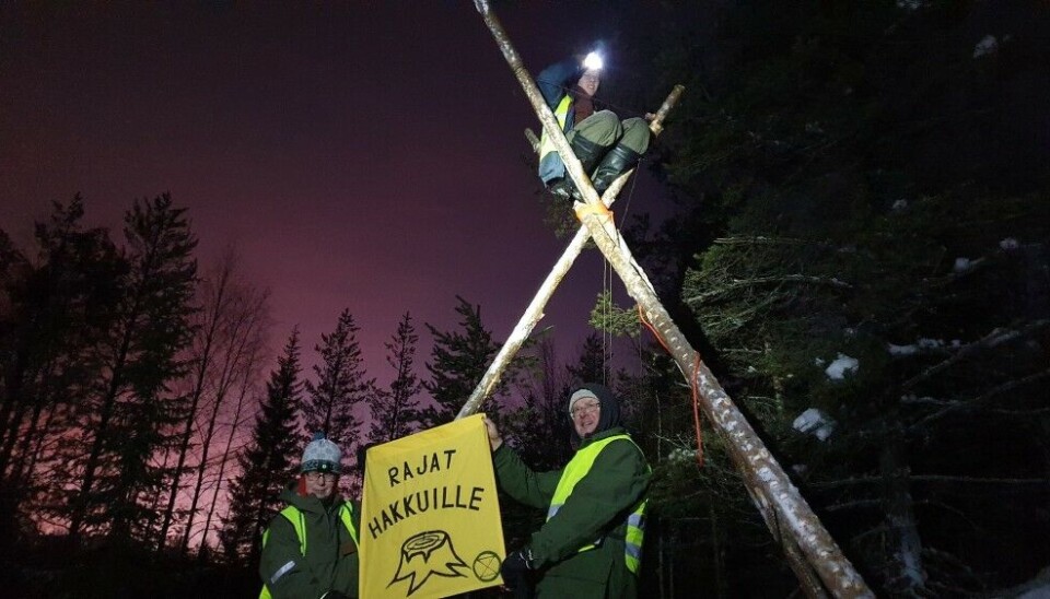 Activists have several times in recent months blocked the forest road to the logging area in Lapland. Photo: Elkapina