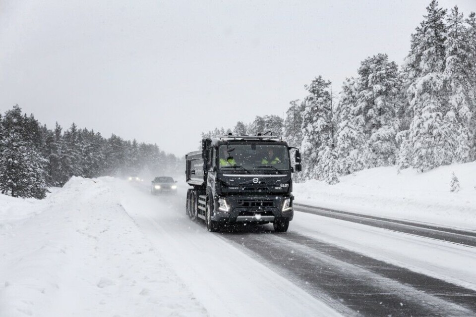 Test-driving of the battery-powered truck on the winter roads in northern Sweden. Photo: Kaunis Iron