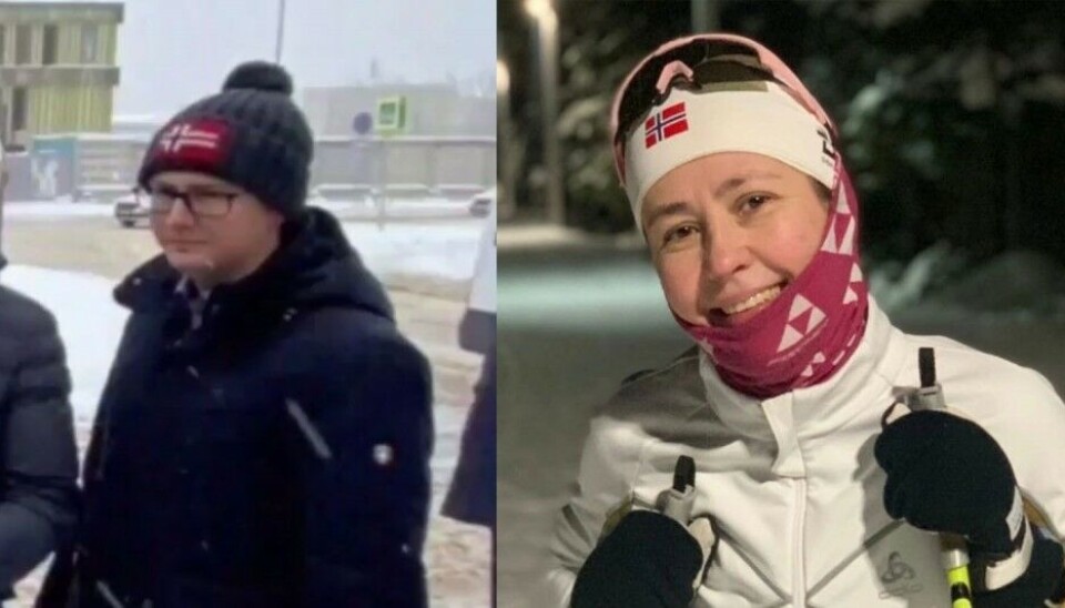 Russian regional officials Aleksandr Molokovskikh and Tatiana Plato are criticized for the Norwegian flag on their clothes. Collage by the Barents Observer based on photos from Telegram