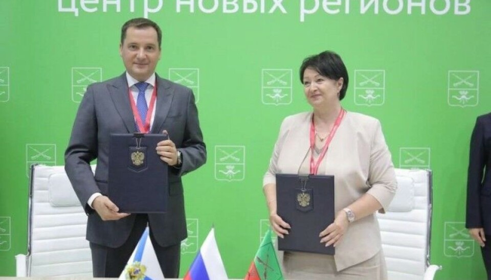 Governor of the Arkhangelsk region Alexander Tsybulsky and Head of the occupation administration of Melitopol Galina Danilchenko. Photo: Alexander Tsybulsky’s official page