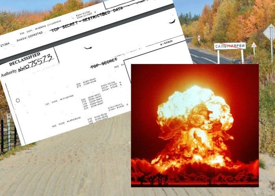Photomontage. Background photo of Salmijervi: Thomas Nilsen. Nuke detonation courtesy of National Nuclear Security Administration.