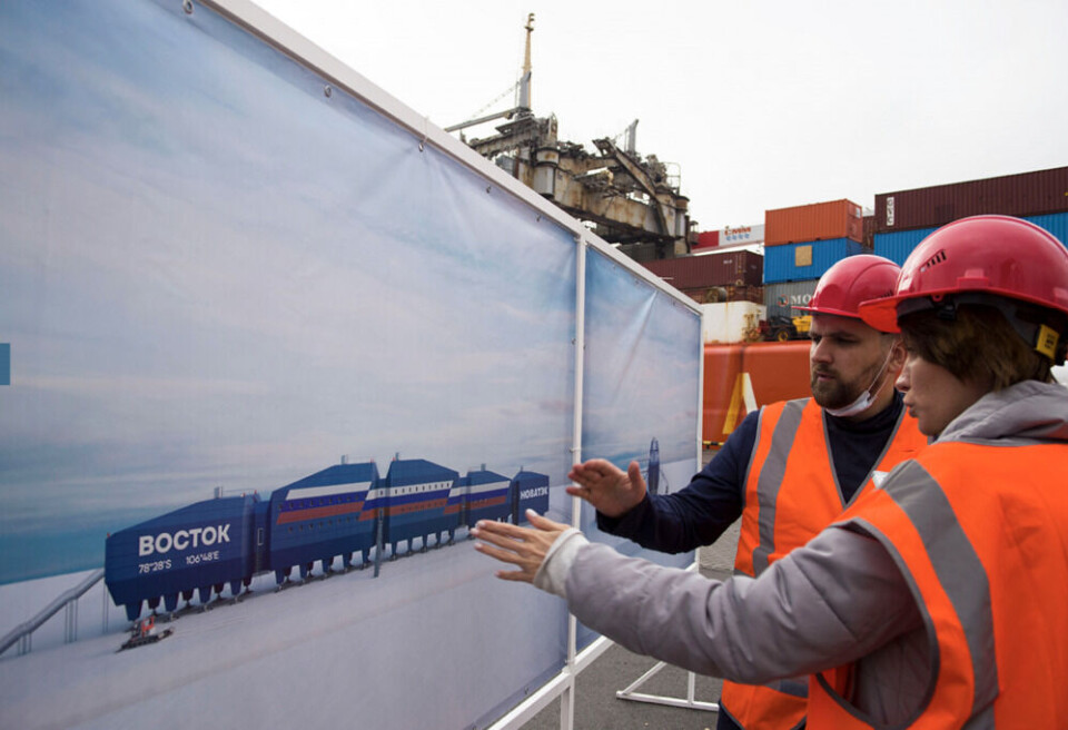 Russia’s new Vostok-II research station was displayed in St. Petersburg before departure earlier in October. “Sevmorput” in the background. Photo: Roshydromet