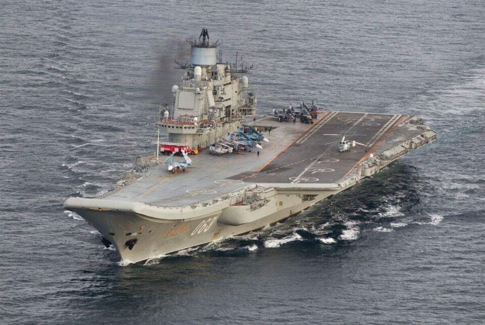 The Russian Northern fleet’s aircraft-carrier “Admiral Kuznetsov” sails south off the coast of Norway. Photo: 333 Squadron / Norwegian Defence