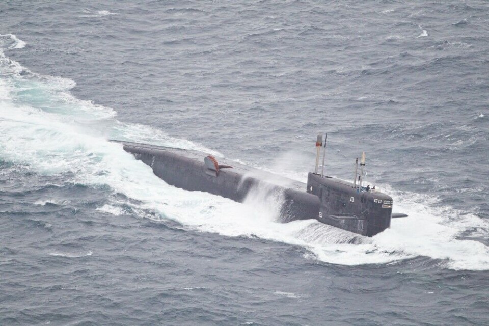 The Delta-IV submarine “Novomoskovsk” sailing in surface position last Wednesday in the Barents Sea with one of its missile hatches open after launching a ballistic missile. Photo: 333 Squadron / Norwegian Defence