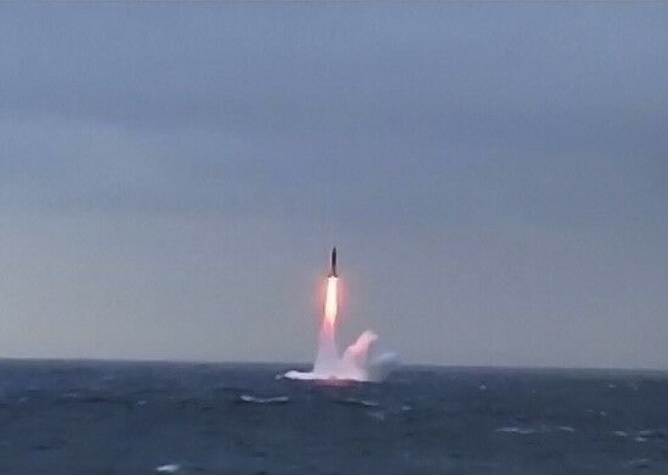 Sineva ballistic missile launched from submerged position in the Barents Sea.