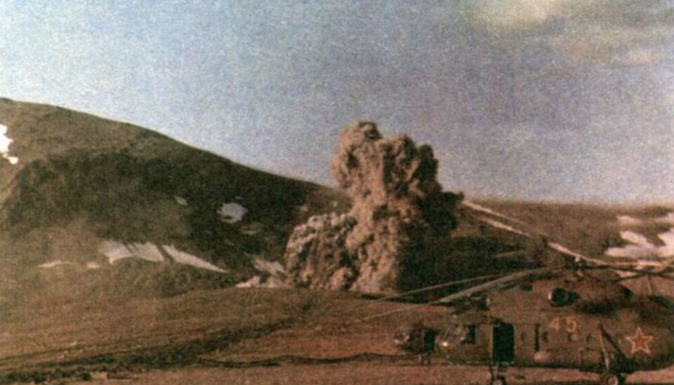 A 1987 underground nuclear test at Novaya Zemlya leaked radioactivity to the atmosphere as the mountain ventilated after the powerful explosion. Photo: Rosatom archive
