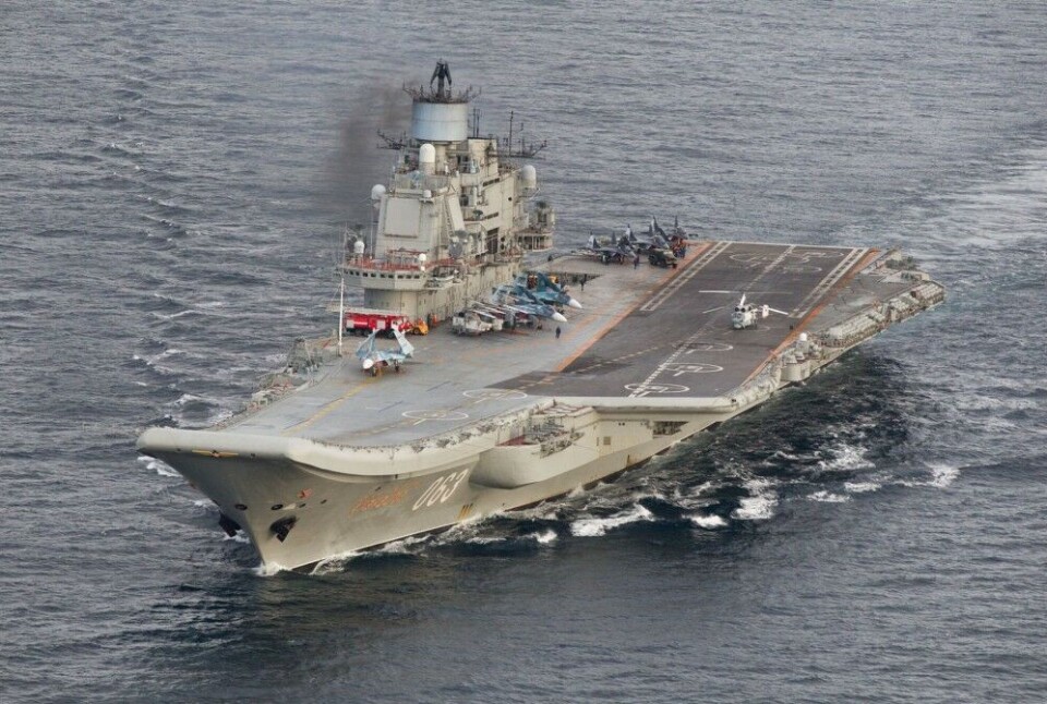 This photo of 'Admiral Kuznetsov' was taken in October 2016 when sailing south outside the coast of northern Norway. Photo: Norwegian Defense