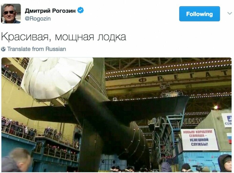 Красивая, мощная лодка (Beautiful, powerful boat), reads the tweet by Dmitry Rogozin.