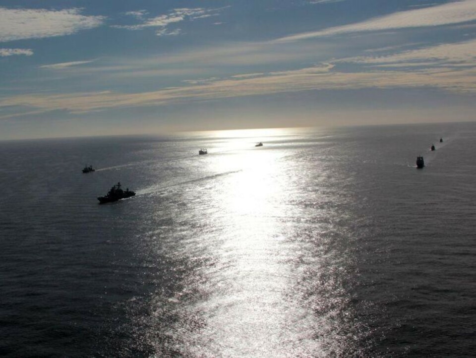 The group of Northern Fleet warships sailing the Kara Sea on its way to the north coast of Siberia. Photo: Russian Northern Fleet
