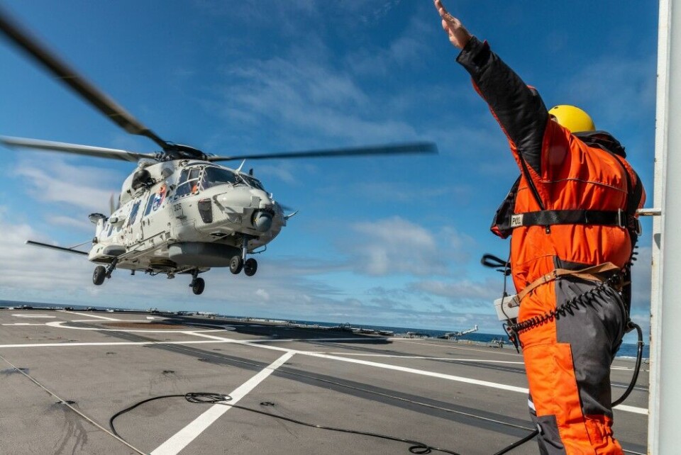 A Dutch Navy NH-90 helicopter takes off from HNLMS Van Speijk frigate to conduct an Anti-Submarine Warfare mission during Exercise Dynamic Mongoose. NATO Photo by FRA N WO Christian Valverde