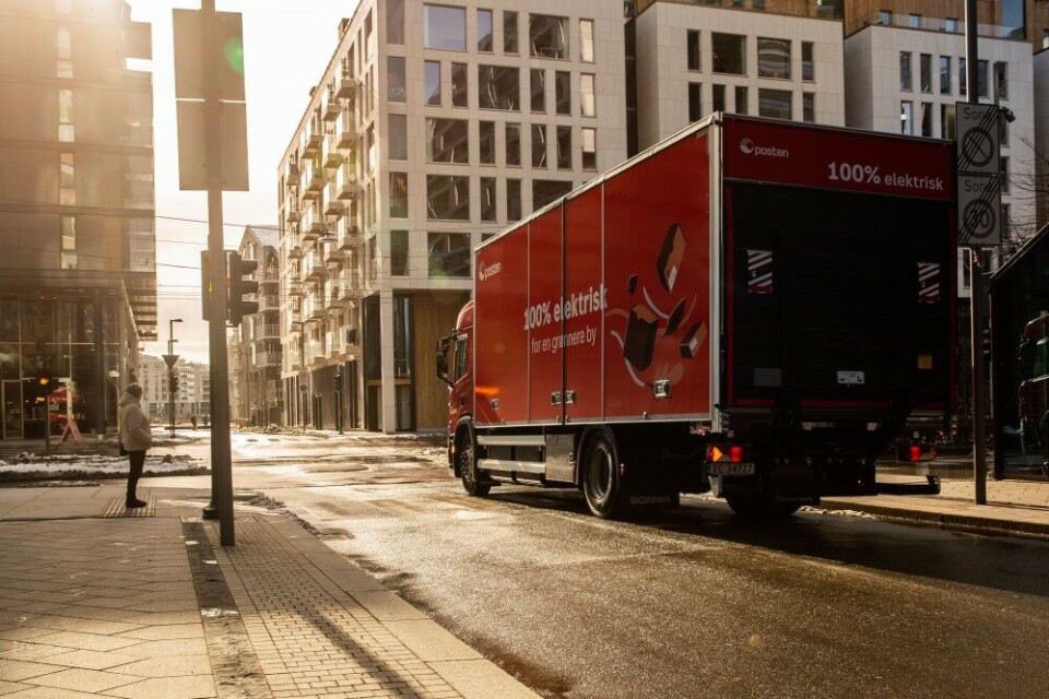 This is the Scania battery-powered truck to be tested in Tromsø this winter. Photo: Postal Service of Norway