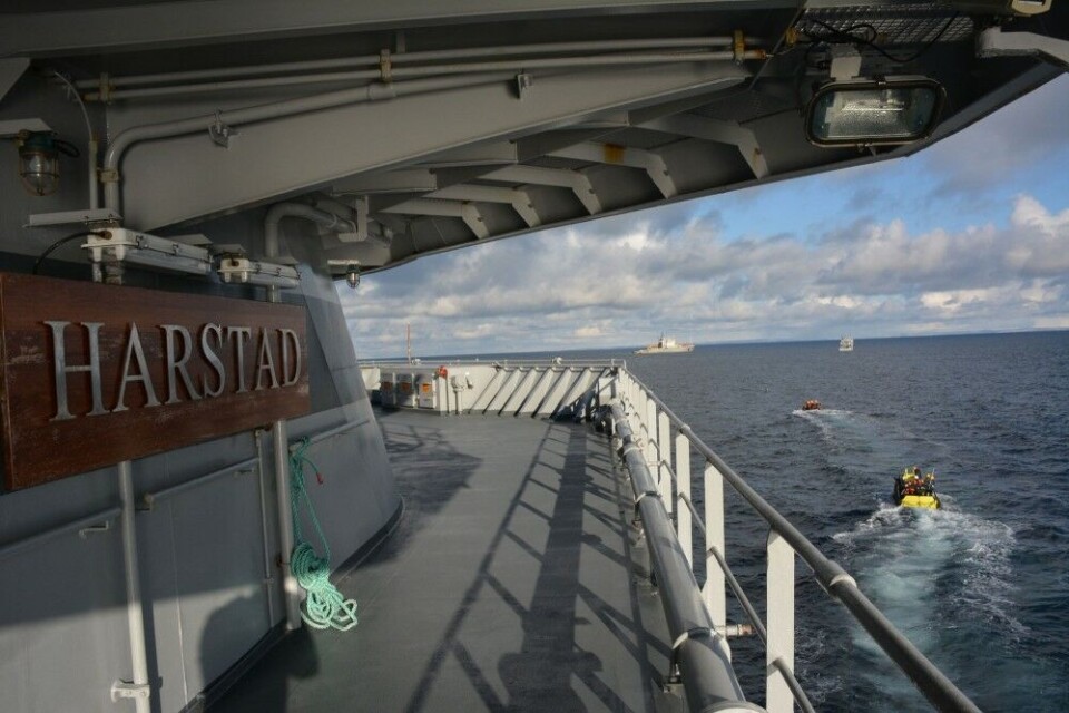 The “KV Harstad”, “KV Farm” and the “Nikolay Chiker”. Photo: Atle Staalesen