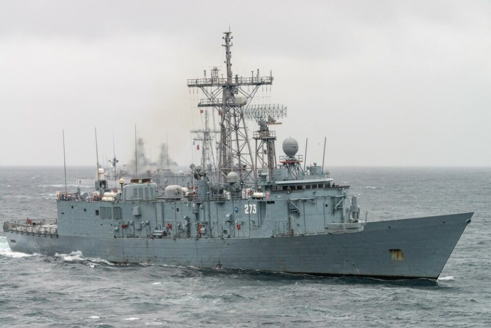 Polish frigate ORP Kociuszco (243) sails in the Norwegian Sea during Dynamic Mongoose 18. NATO Photo by FRA N WO Christian Valverde