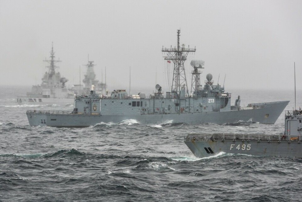 Turkish frigate TCG Gediz sails in the Norwegian fjords during Dynamic Mongoose 18. NATO Photo by FRA N WO Christian Valverde