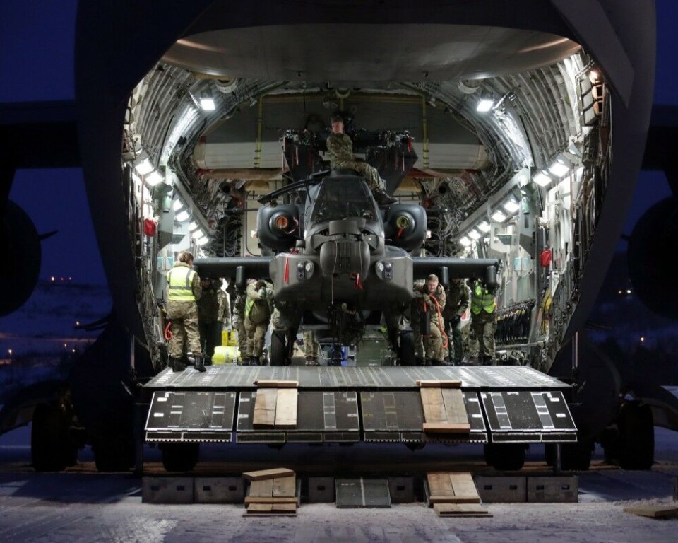 Pictured is a British Army Apache Attack Helicopter arriving at Bardufoss, Northern Norway. Photo: 656 Squadron, 4 Regiment Army Air Corps
