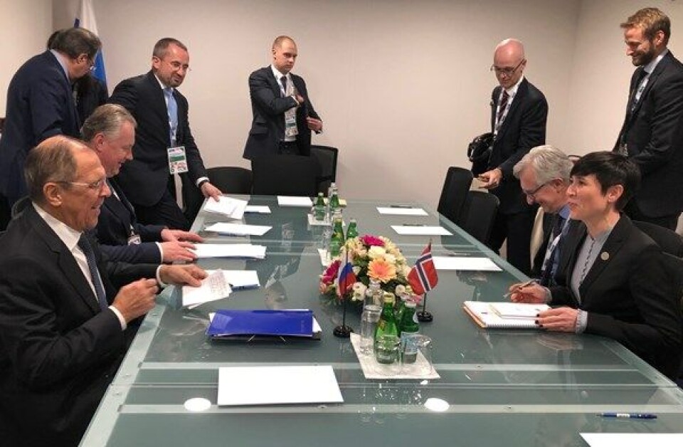 Sergey Lavrov and Ine Eriksen Søreide met in Milan. Photo: Norwegian Ministry of Foreign Affairs