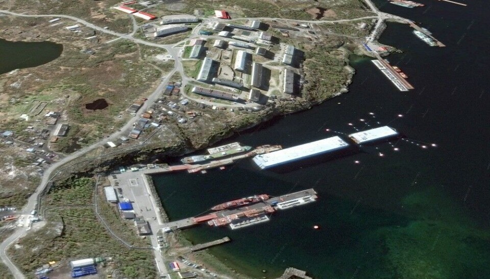 The Losharik will return to Olenya Bay, the base on the Barents Sea coast that houses Russia's fleet of spy-submarines operating under the Main Directorate of Deep Sea Research. Satellite photo: Barents Observer