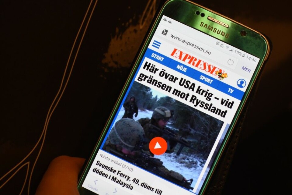Expressen’s headline reads “Here is the US practicing war – on the border to Russia.” Photo: Thomas Nilsen