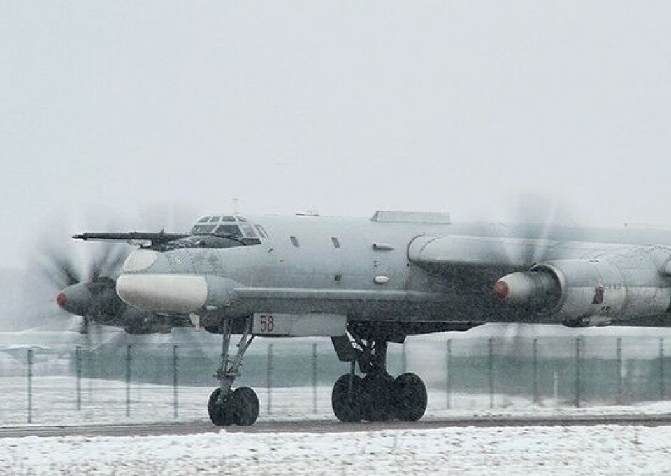 Стратегический бомбардировщик Туполева-95 во время взлета. Фотография: mil.ru