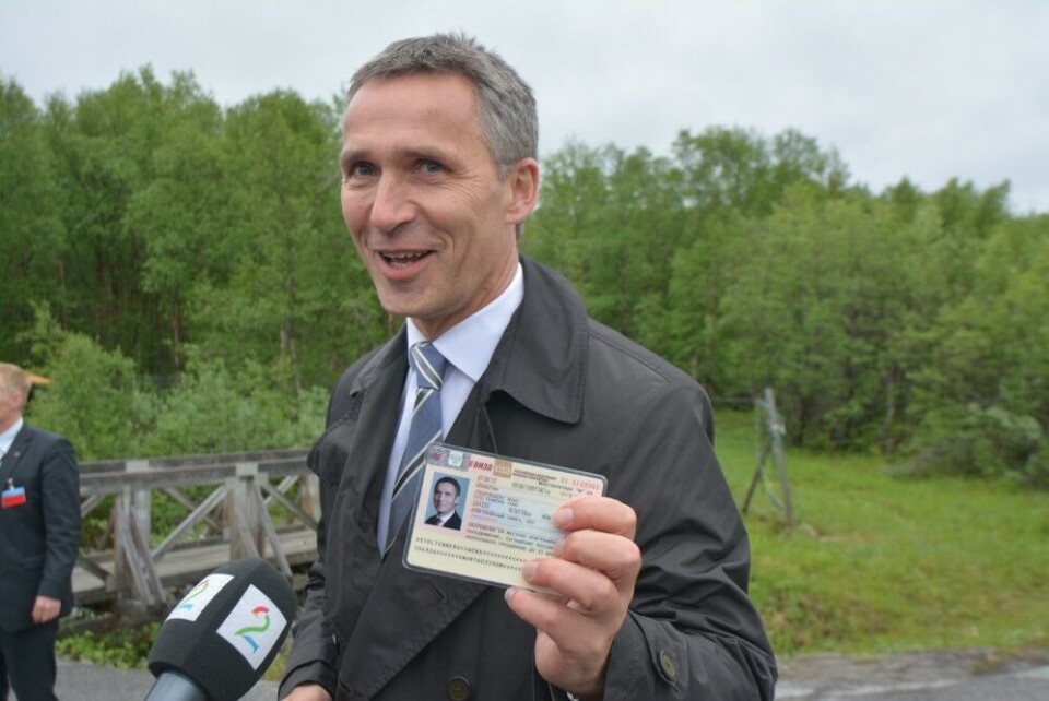 June 2013: Jens Stoltenberg proudly shows his border zone permit to enter Pechenga District without Russian visa. Photo: Thomas Nilsen