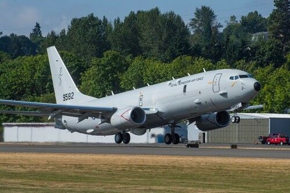 The first P-8A Poseidon, with the characteristic 'Saint' logo on the tail, performed its maiden flight on August 9 from the Boeing Renton Factory in the state of Washington. Photo: Boeing