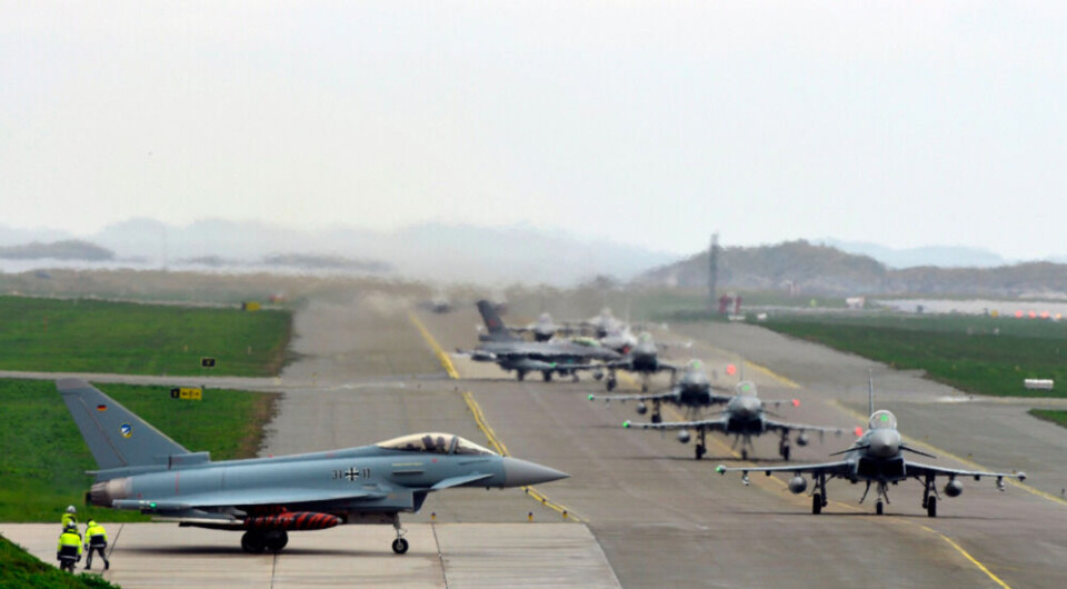 Fighter jets from nine countries line up ready for take off at Bodø Air Base in northern Norway. Photo: Finnish Air Force