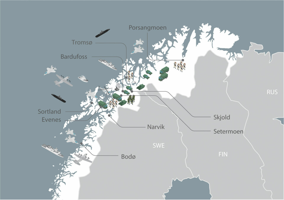 The Cold Response 2020 training area. Map by Forsvaret.no