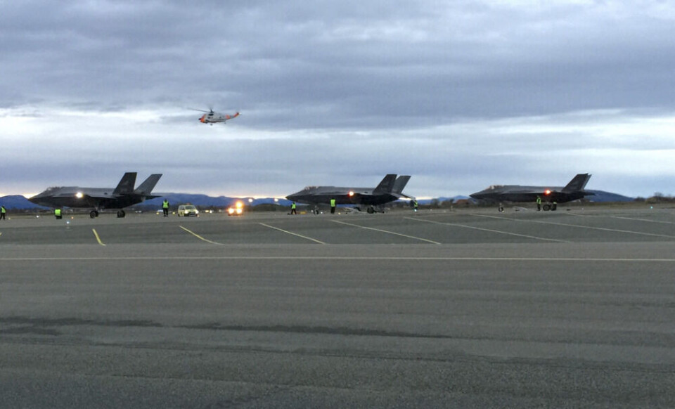 Norway's first three F-35 fighter jets just after landing at Ørland Air Station on November 3rd. Photo: Forsvaret