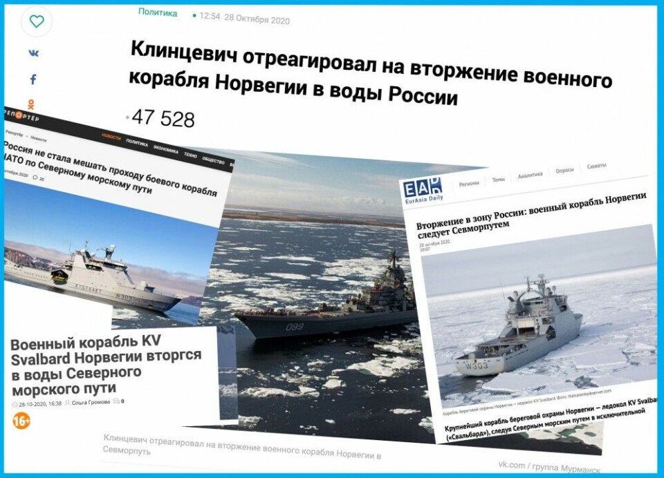 More than 30 different Russian media outlets, most of them little known, have covered the story about KV Svalbard's voyage. Parts of the texts purposely present propaganda and disinformation.