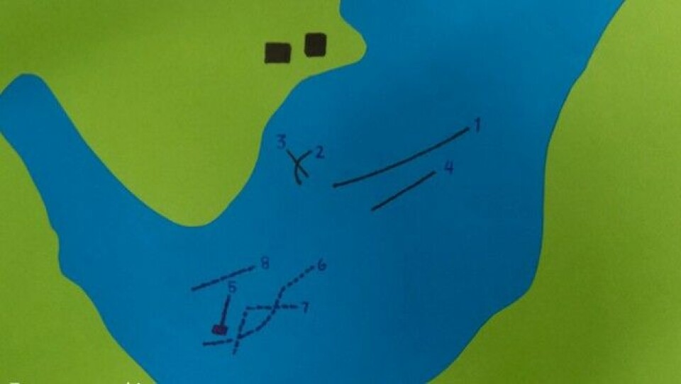 The tracks found on the seafloor in Skipshavn, Jarfjord. Map from the archive of the Norwegian Defense