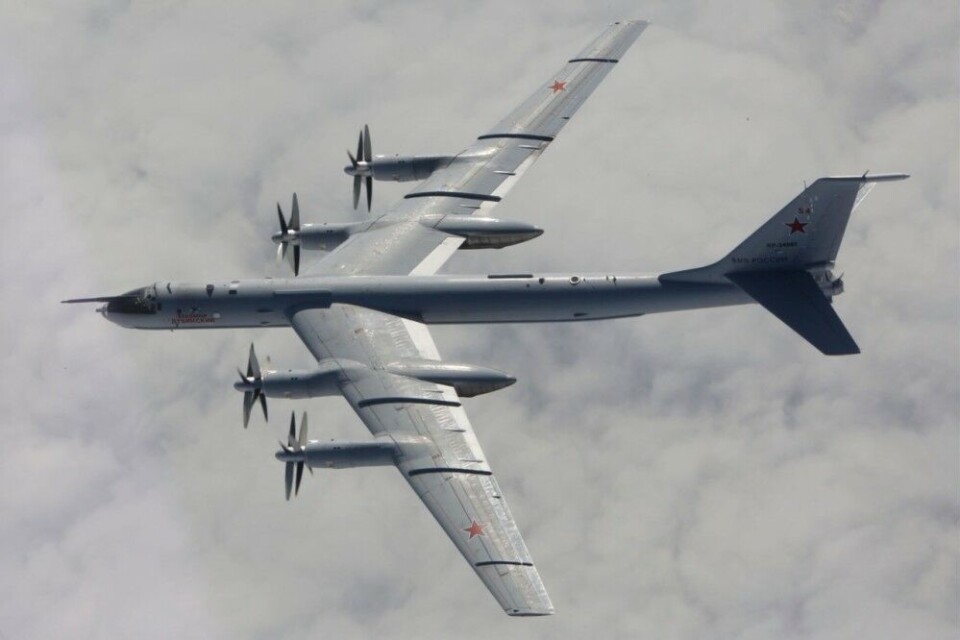 A Russian Tu-142 maritime reconnaissance and anti-submarine warfare (ASW) aircraft in the skies outside Norway in July 2020. Photo: Norwegian Air Force