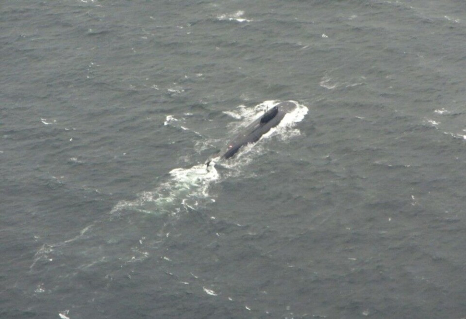 The submarine Orel was spotted by British aircraft operating in the airspace over the Baltic Sea outside Lithuania. Photo: 6 Squadron / Royal Air Force