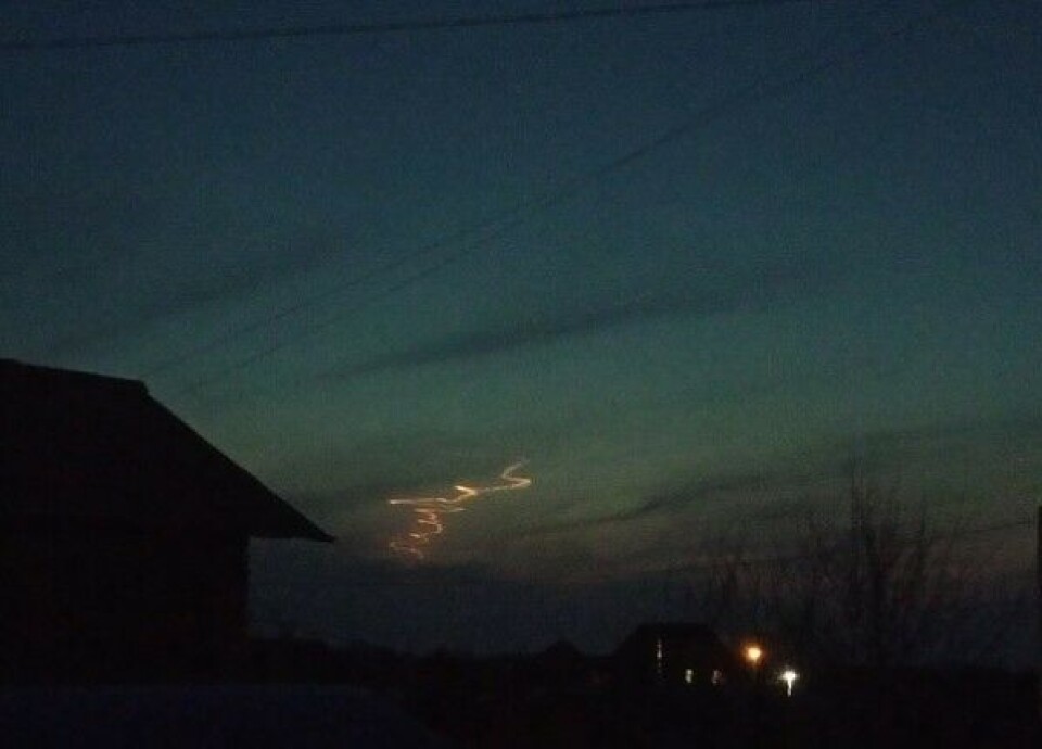 A test of the Nudol anti-satellite weapon in April 2020 creased a spectacular trace of the missile that could be seen in the skies above the Komi Republic. Photo courtesy of Komiinform.ru