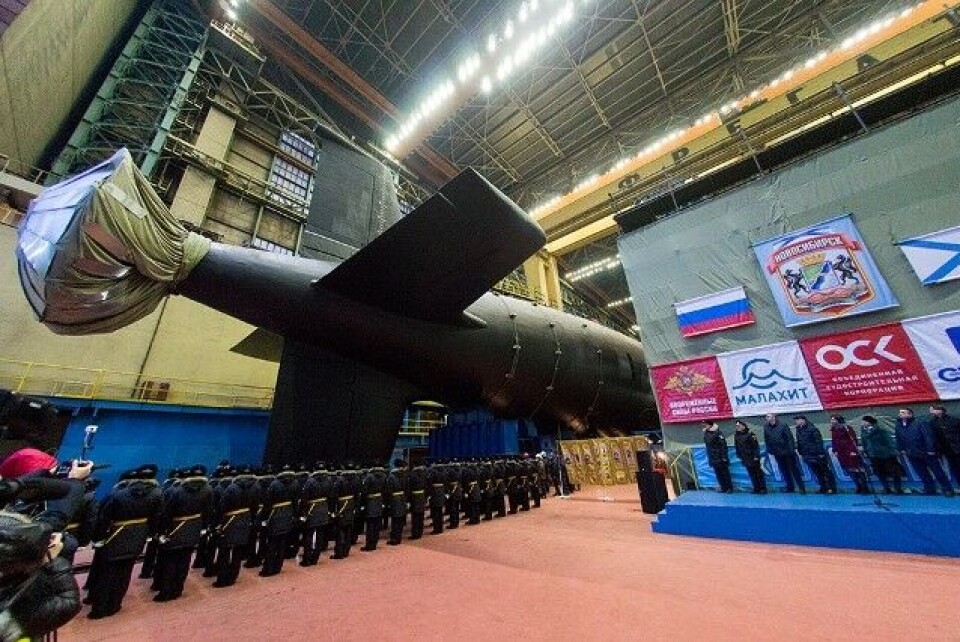 Вторая серийная подлодка проекта «Ясень-М» «Новосибирск» на церемонии вывода из эллинга «Севмаша» 25 декабря. Фото: «Севмаш»