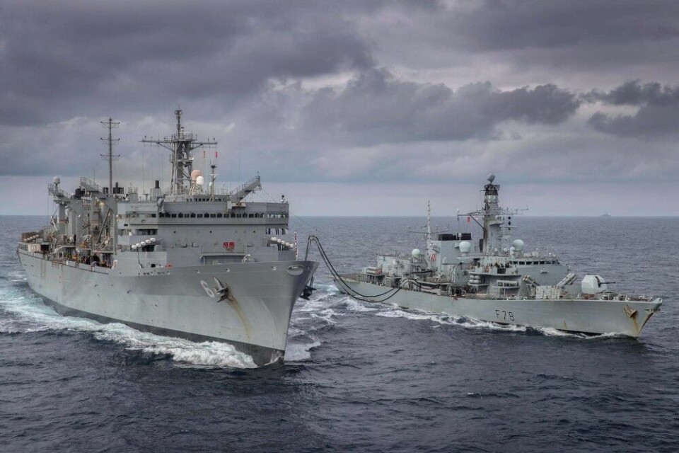 The British navy Duke-class frigate HMS Kent and the U.S. navy combat support ship USNS Supply were two of the vessels sailing in the Barents Sea in 2020. Photo: Dan Rosenbaum
