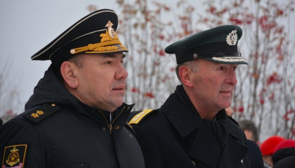 В 2019 году генерал-лейтенант Руне Якобсен (справа) и командующий Северным флотом адмирал Александр Моисеев встречались в Киркенесе на 75-летии освобождения Красной Армией Восточного Финнмарка. Фото: Атле Столесен
