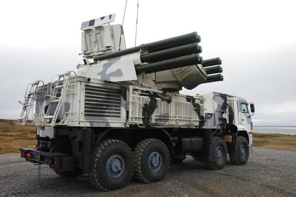 The Pantsir-S1 air defense vehicle is designed to take down tactical aircraft and small unmanned aerial vehicles (UAVs). The Northern Fleet';s version of the weapon is painted camouflage-white for winter operations. Photo: Press service of the Northern Fleet