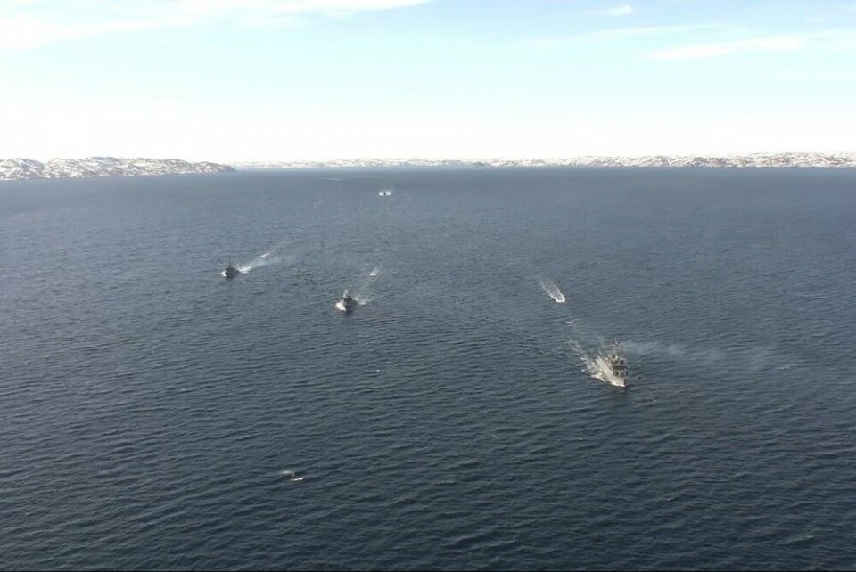 Navy ships and submarines sailing out the Kola Bay to the open Barents Sea on Monday. Photo: Northern Fleet press service