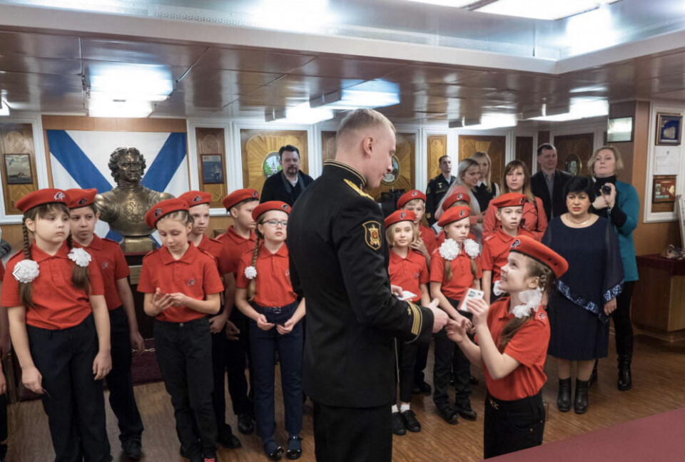Children aged from eight were sworn into the Youth Army onboard the the nuclear-powered missile cruiser 'Pyotr Veliky' in Severomorsk. Photo: Press service of the Northern Fleet