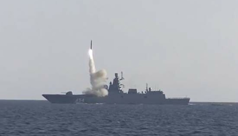 A previous test-launch of the Tsirkon missile from the frigate 'Admiral Gorshkov' sailing northern waters. Photo: Russian Northern Fleet