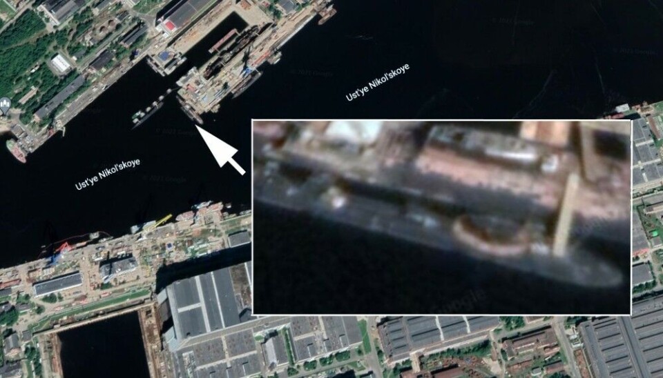 Losharik is at quay on the Zvezdocka side of the naval yards in Severodvinsk. Photo: Google Earth / Barents Observer