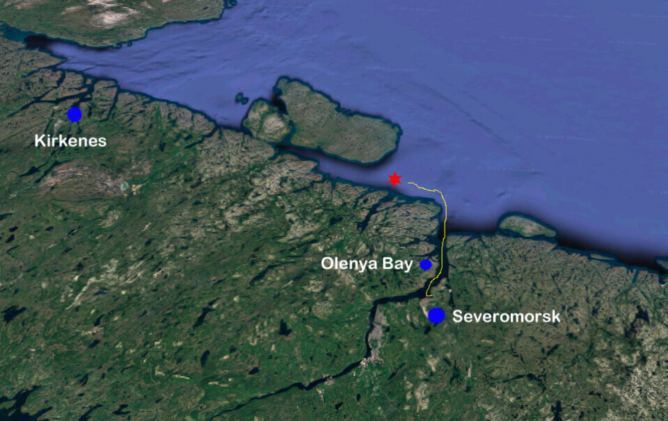 The Losharik was working on the seafloor in the Motovskiy Bay when hit by fire. Normally, the top-secret sub is based in Olenya Bay together with the other submarines for special mission purposes operated by GUGI, the Defense Ministry’s Main Directorate for Deep Sea Operations. Map: Barents Observer